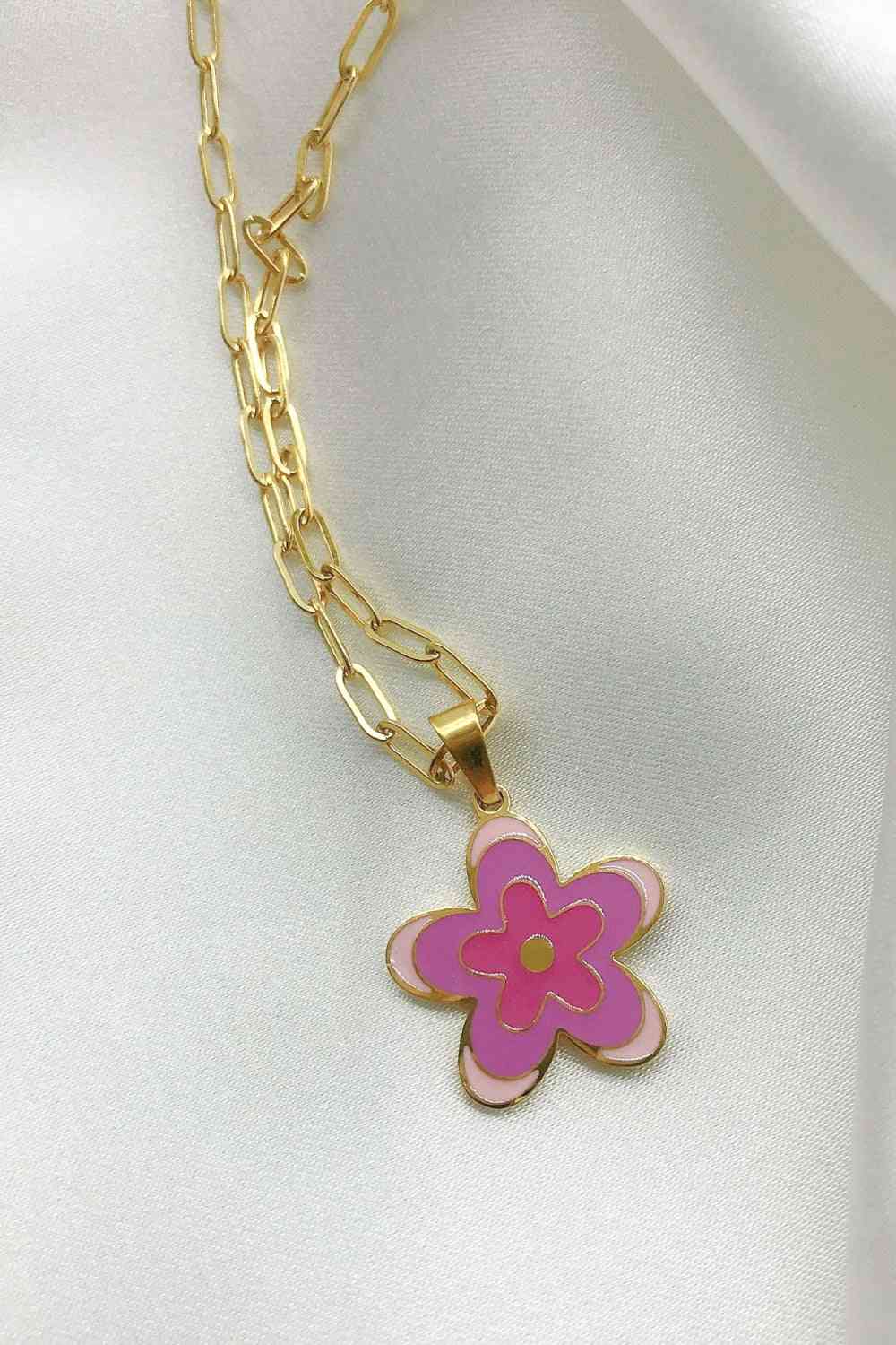 Flower Pendant Stainless Steel Necklace - Que Joyitas