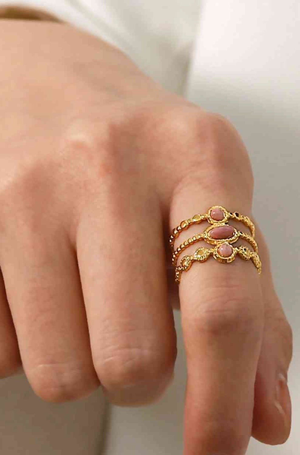 Pink and Gold Triple-Layered Open Ring - Que Joyitas