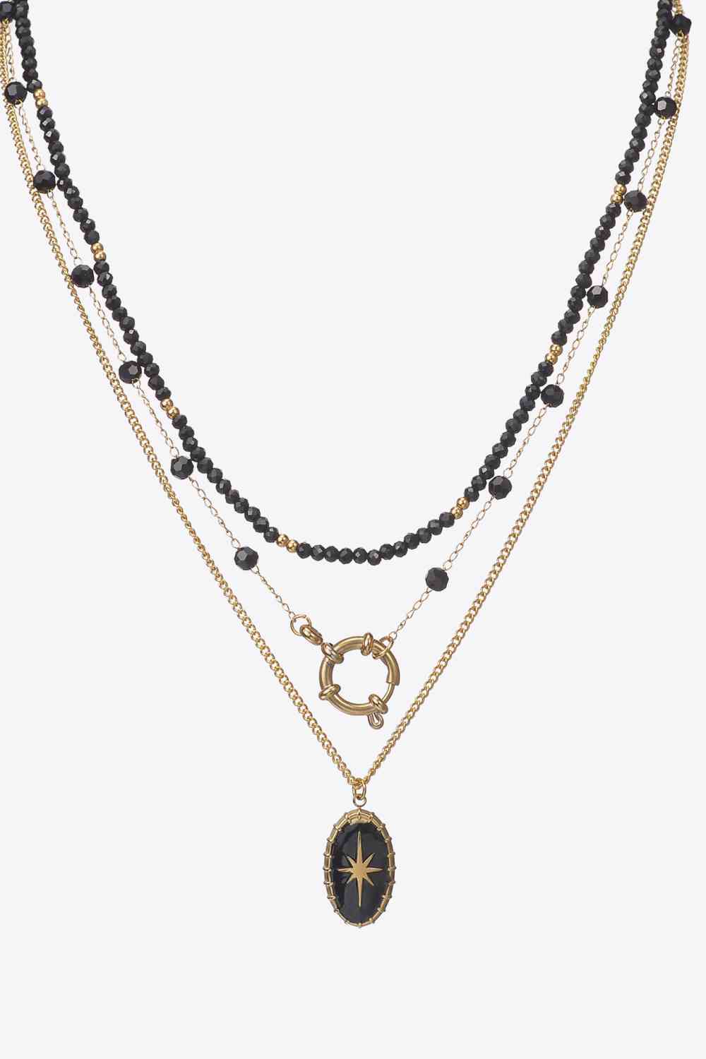 Black Stardust Beaded Three-Piece Stainless Steel Necklace Set - Que Joyitas