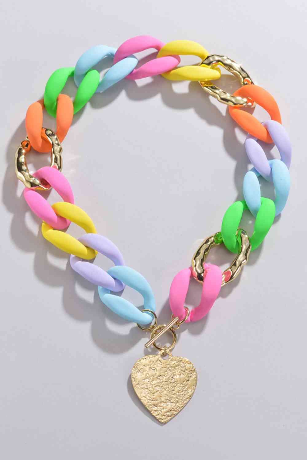 Fun Multicolored Gold Heart Pendant Necklace - Que Joyitas