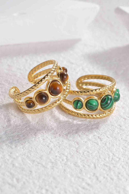 18K Gold Plated Nature Stone Open Ring - Que Joyitas