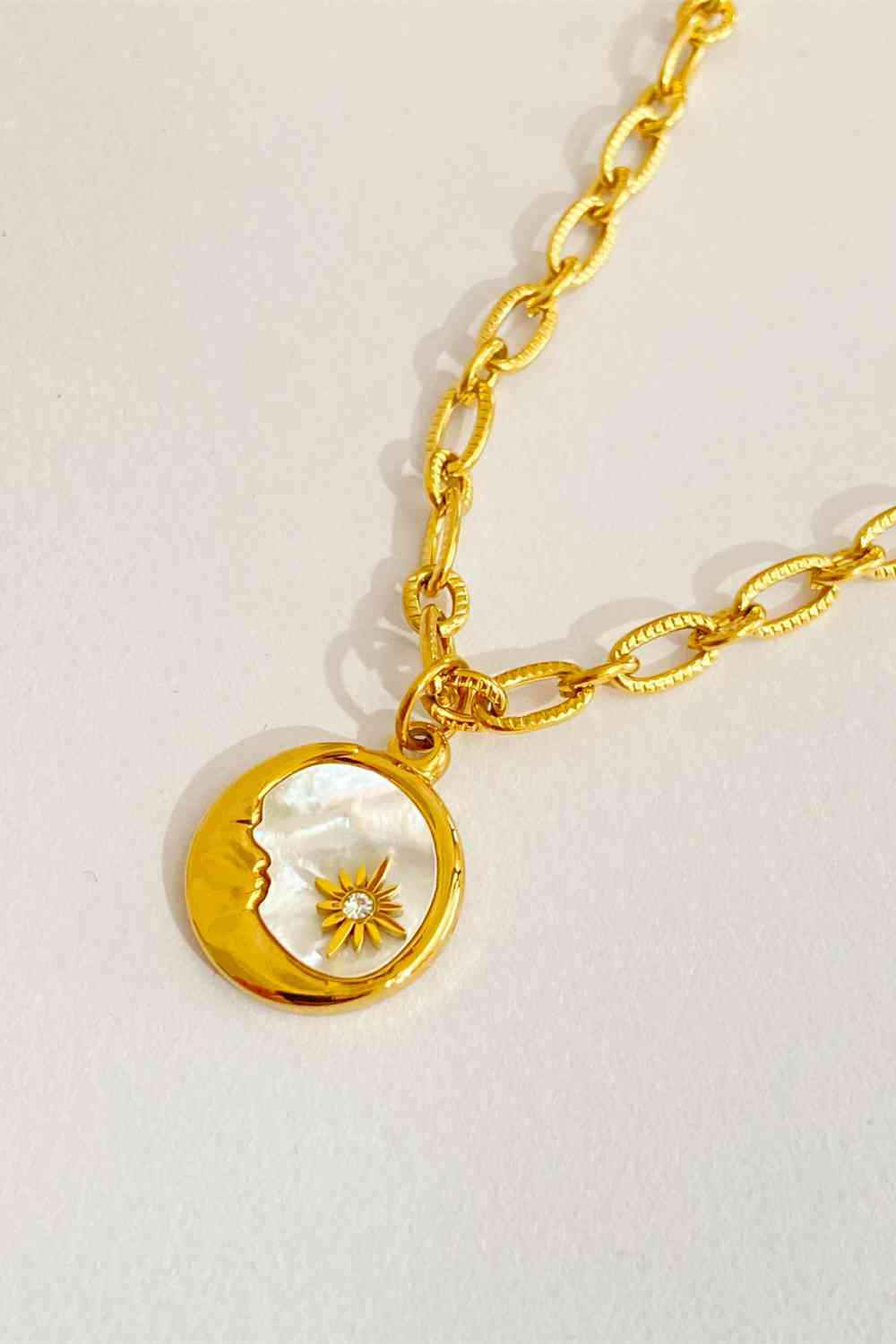 The Moon, Sun & Stars Round Pendant Stainless Steel Necklace - Que Joyitas