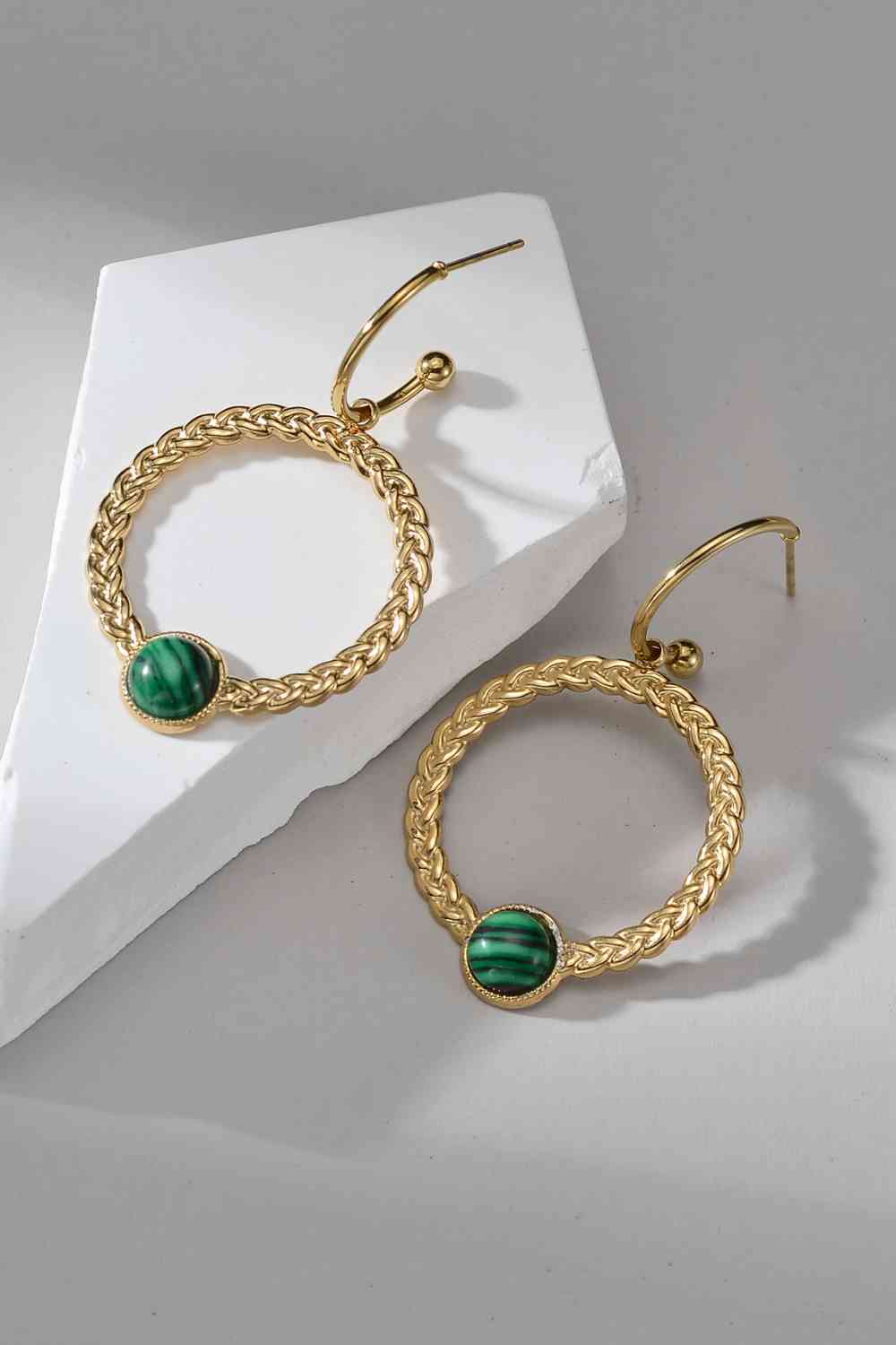 Malachite Gold Plated C-Hoop Earrings - Que Joyitas