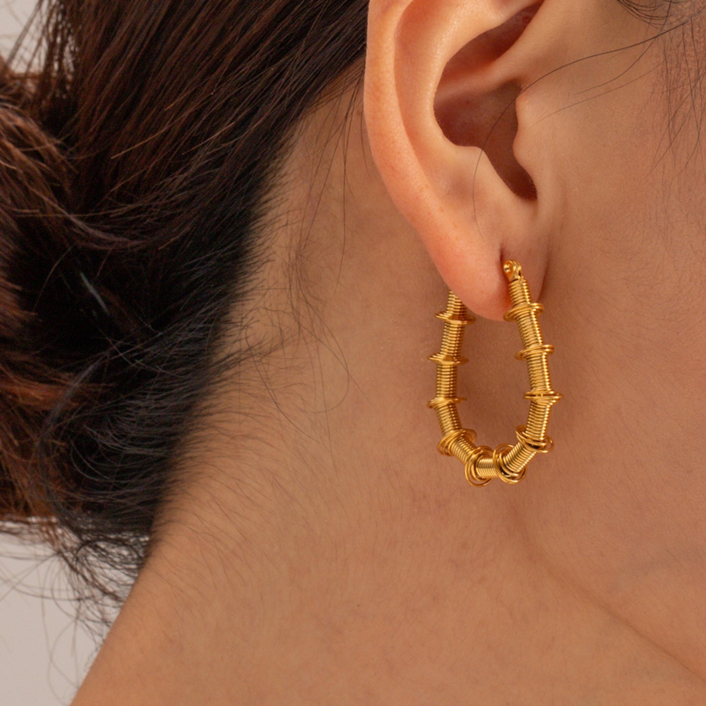 Gold Bamboo Stainless Steel Hoop Earrings