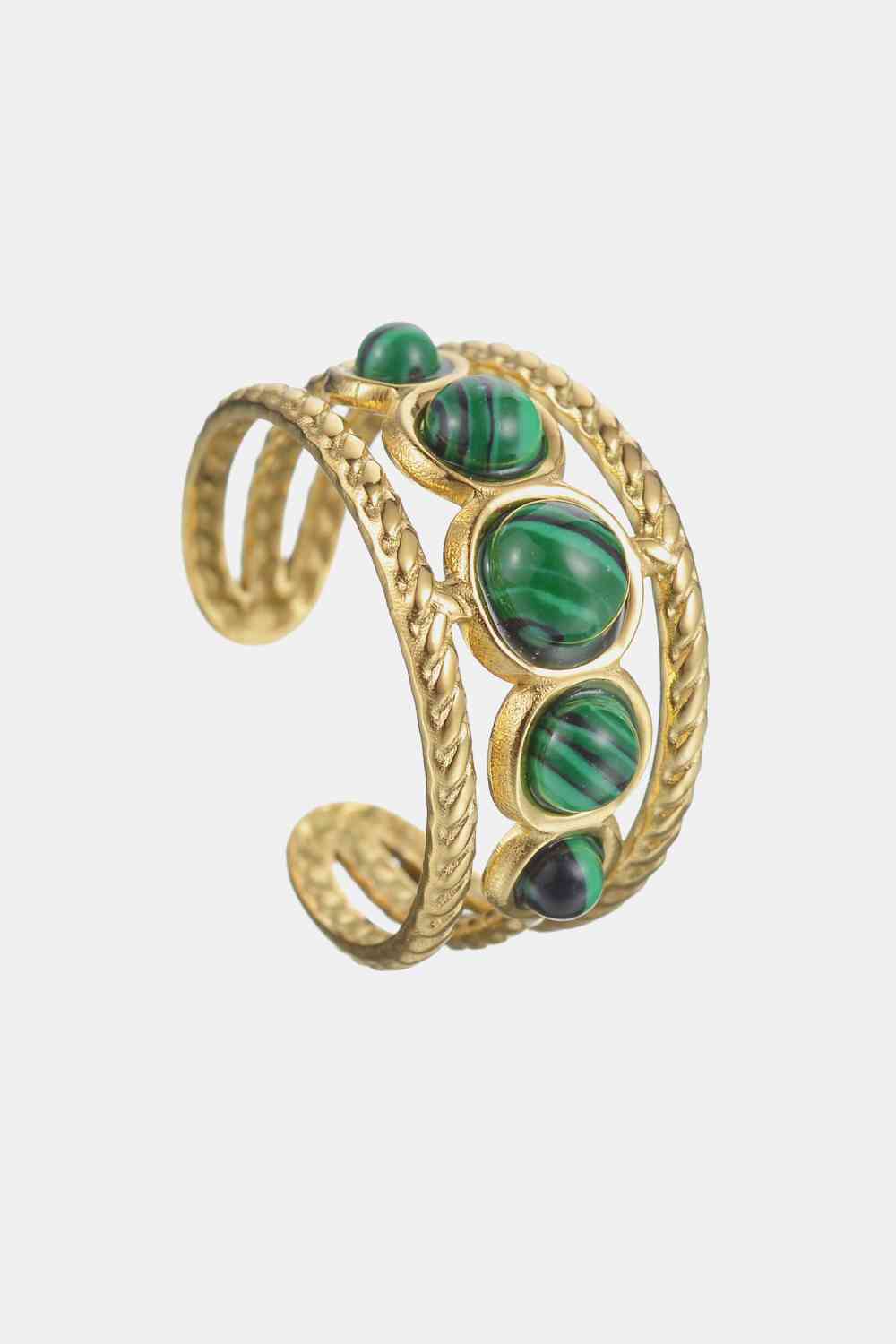 18K Gold Plated Nature Stone Open Ring - Que Joyitas