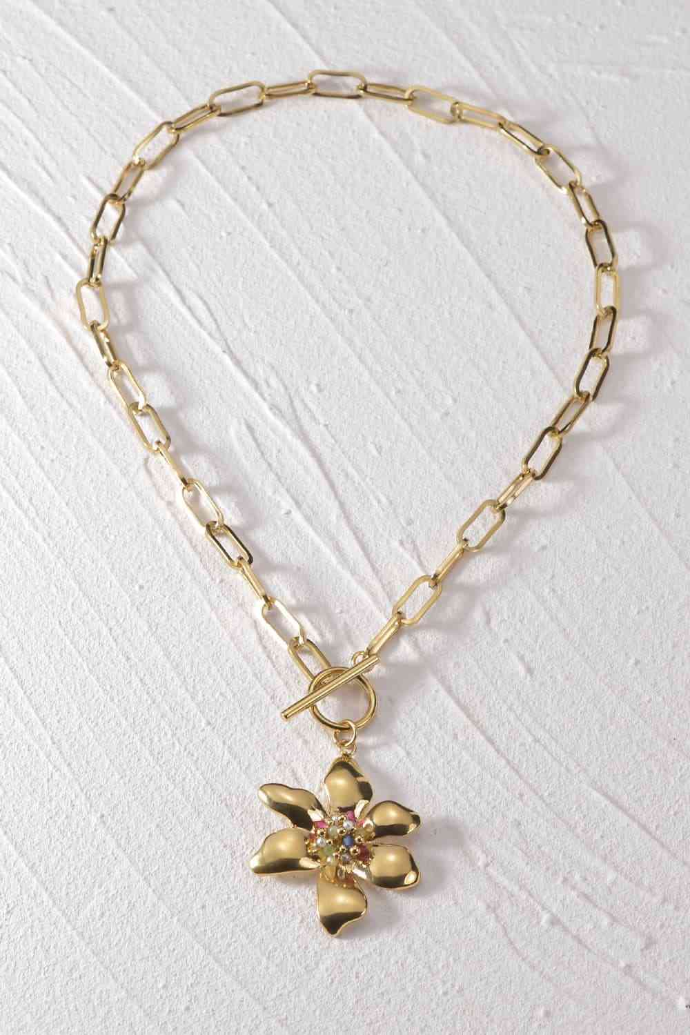 Bloom Flower Pendant Stainless Steel Necklace - Que Joyitas