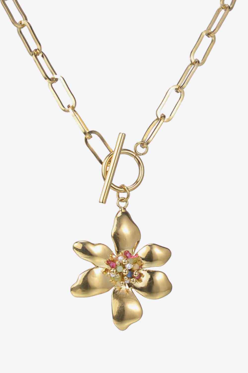 Bloom Flower Pendant Stainless Steel Necklace - Que Joyitas