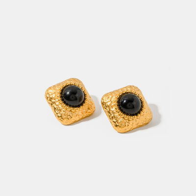 Square Black Hammered Stud Earrings - Que Joyitas