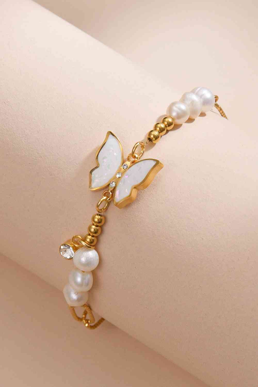 Pearl Butterfly Chain Bracelet - Que Joyitas