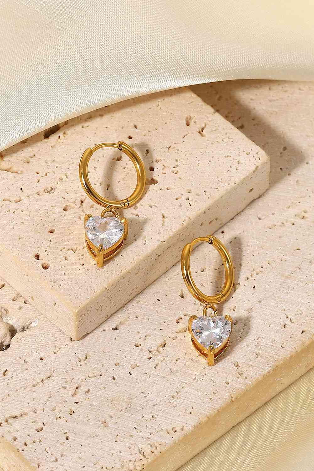 Shine Heart Drop Huggie Earrings - Que Joyitas